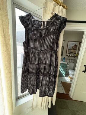 Free People Black Floral Print Textured Dress